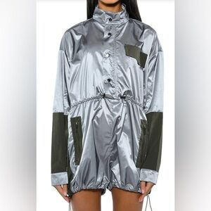 AKIRA Sporty Long Sleeve Romper in Gray Metallic